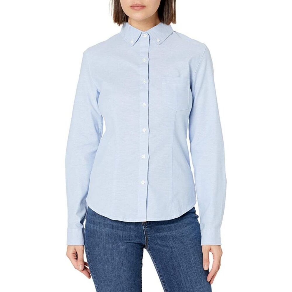 Lee Uniforms Juniors Long Sleeve Stretch Oxford Blouse, Blue, X-Large